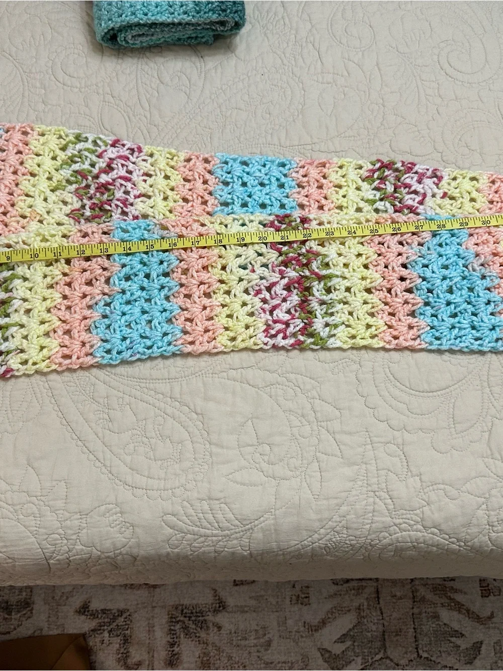 Handmade Pastel Crochet Scarf Multicolor (Blue, Pink, and Yellow)